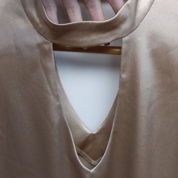 WAYF Gold Metallic Mock Neck Cut Out Mini Dress - Picture 8 of 14